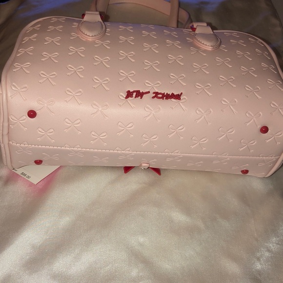 Betsey Johnson Pink Multi E/W Shoulder Bag With Embossed Bows & Red Bows NWT - Picture 9 of 16